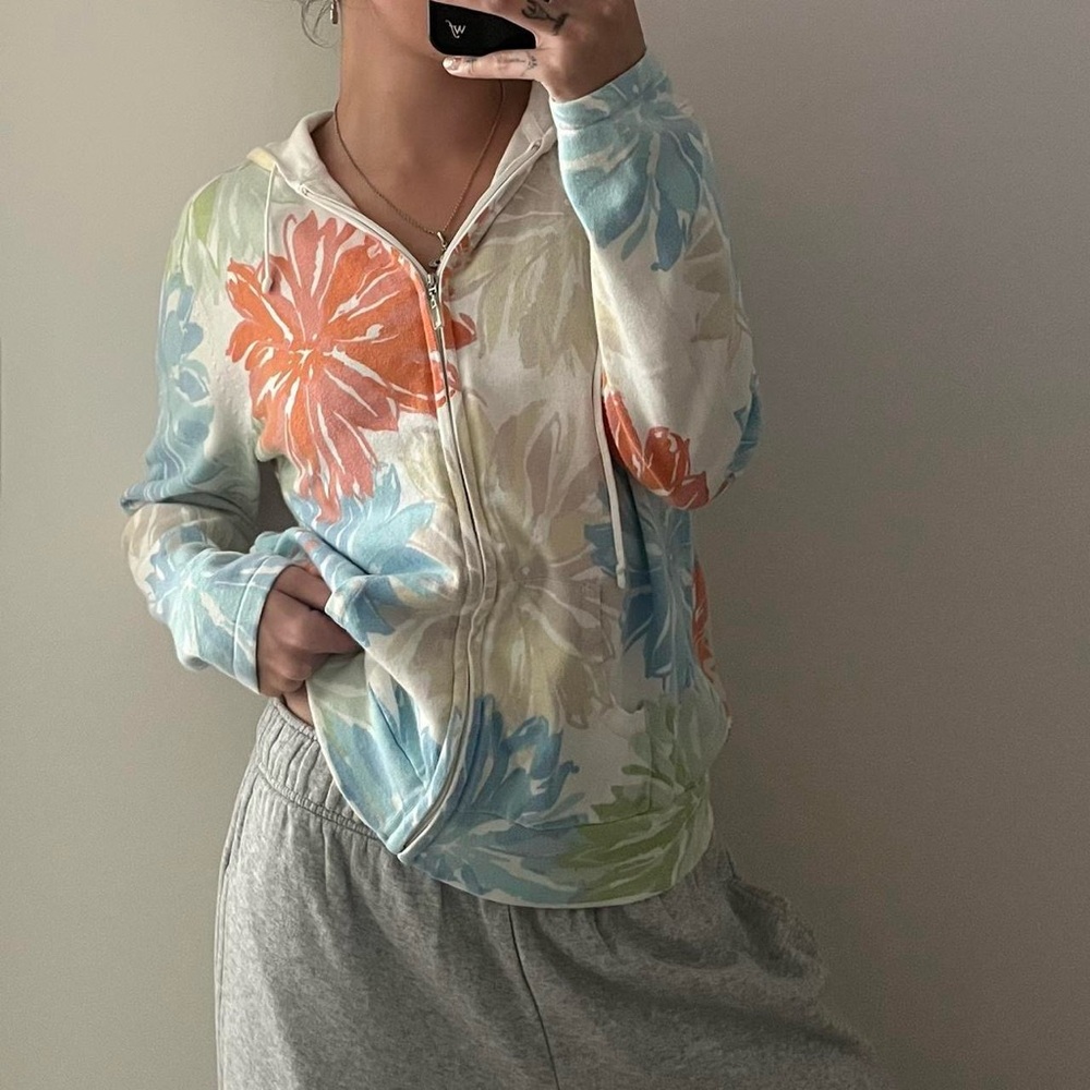 y2k lillian nicole 100% cotton boho floral zip up hoodie - Picture 4 of 8
